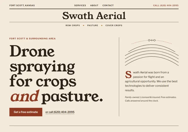 Design direction C · Farm Almanac for Swath Aerial's home page